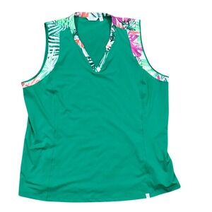 Lady Hagen Women's Green Tropical Print V-Neck Sleeveless Golf Polo Shirt XXL